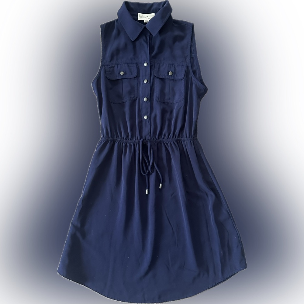 Bebop Navy Shirt Dress with Drawstring Waist XS